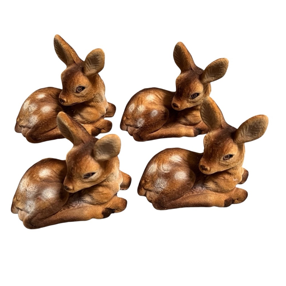 Vintage Lot of 4 Flocked Felt Deer Does Fawns Figurines Christmas Decor Crafts